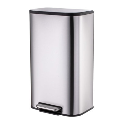 Stainless Steel Garbage Can With Lid, Step-On Pedal And Inner Bucket, Rectangular Trash Can For Kitchen