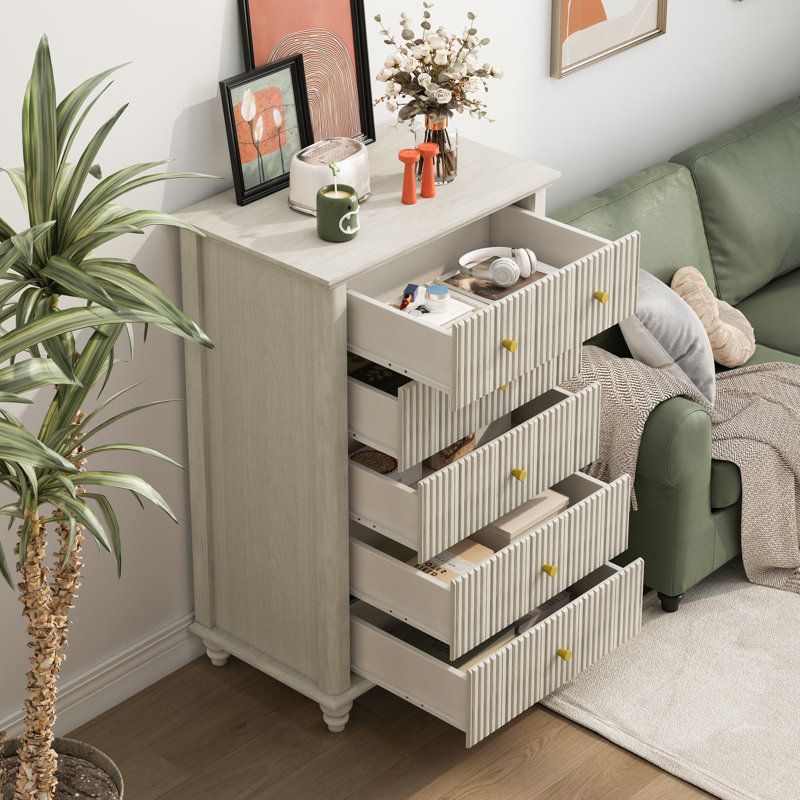 Commode 5 tiroirs 17,72 po Damarye, Beige