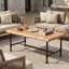 Table basse en bois de pin massif naturel de 47,2 po à bord naturel, table d'appoint centrale en bois rustique pour le salon