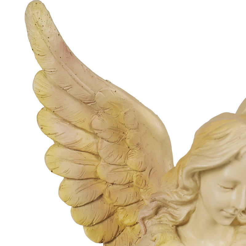 27" Beige Resin Standing Angel with Wings Up Statue