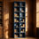 Bibliothèque 7 étages avec 14 cubes, bibliothèque double étroite avec 6 tablettes réglables, peu encombrante