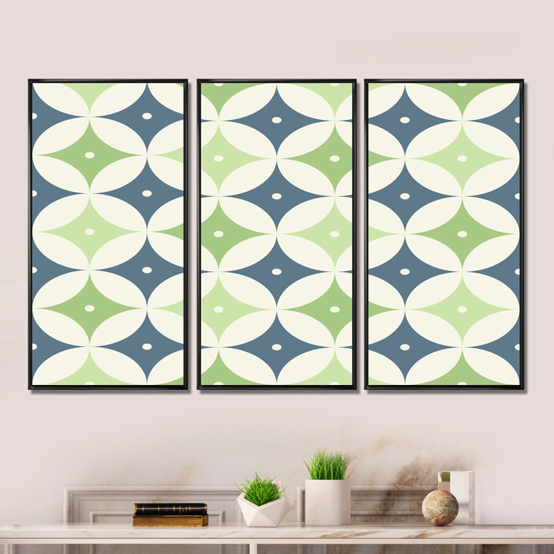 «Retro Geometric Design V», reproduction de cadre photo sur toile 3 pièces, Cadre noir, H 28 po x l 36 po x P 1 po