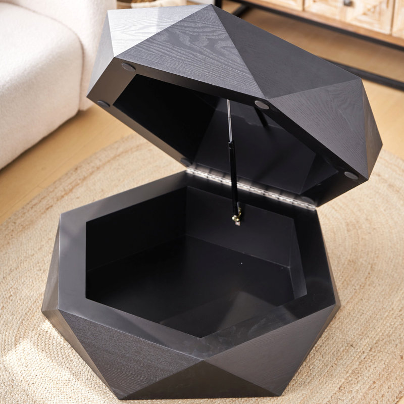 Table basse 36,61 po de style rétro avec plateau rabattable Polygon, Black