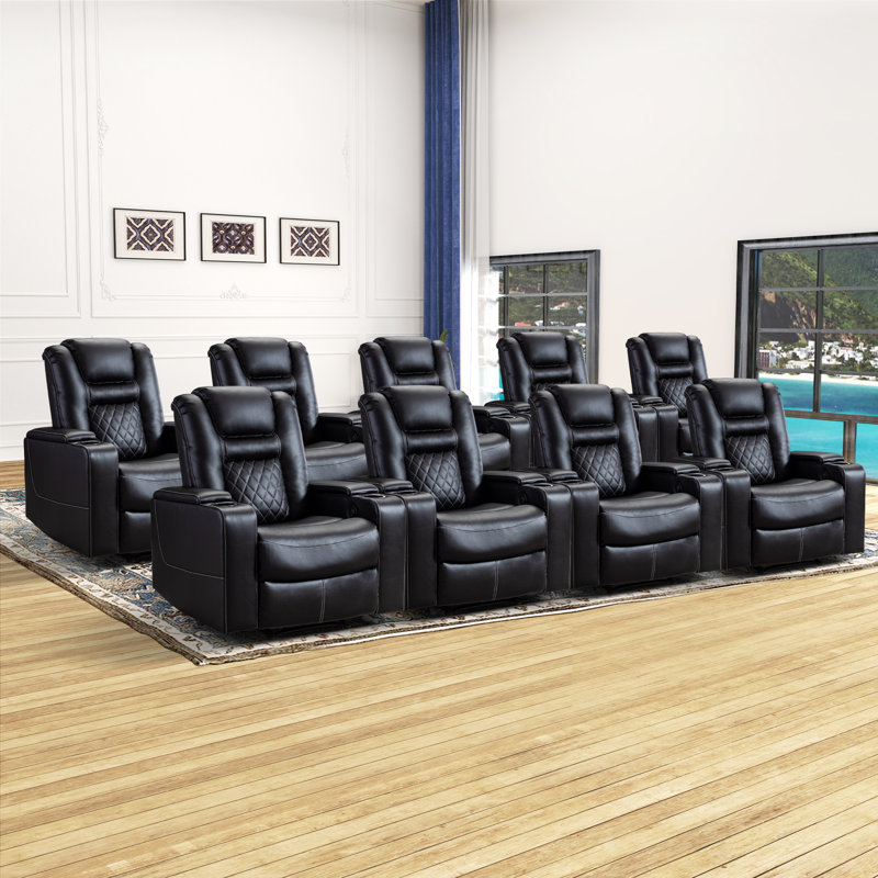Siège de cinéma en cuir végétalien haut de gamme de 36,22 po de largeur avec siège USB et porte-gobelets et rangement pour accoudoirs