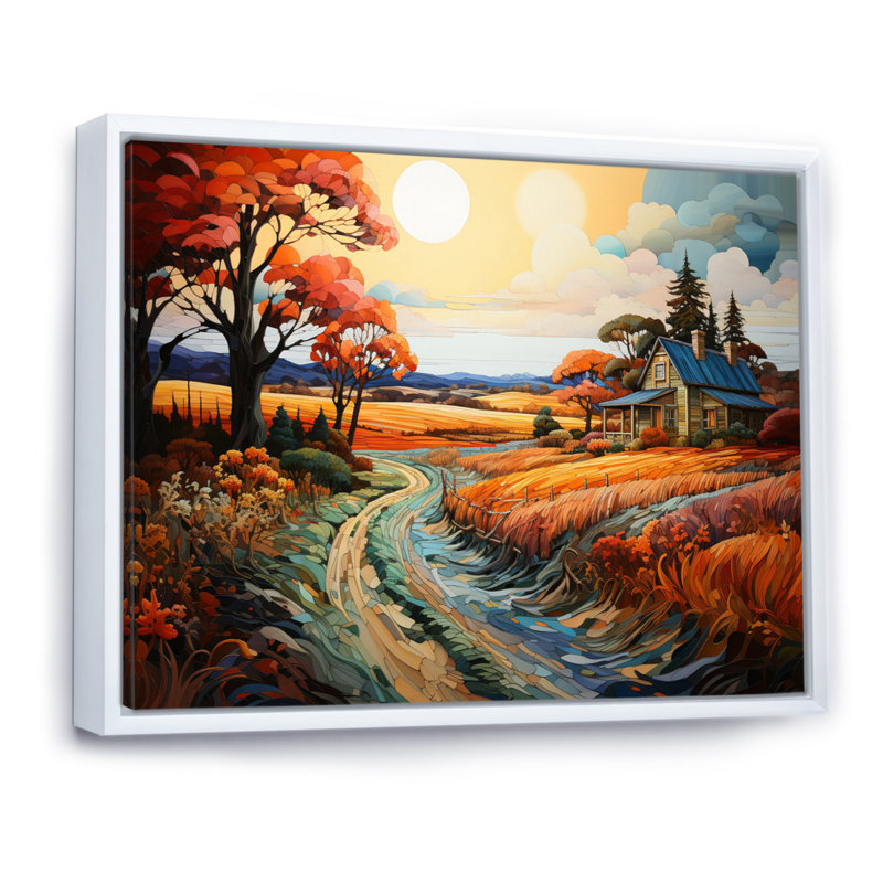 Farmhouse Farmstead Mosaic Pointillism I - impression, H 34 po x l 44 po x P 1,5 po, Cadre flottant blanc
