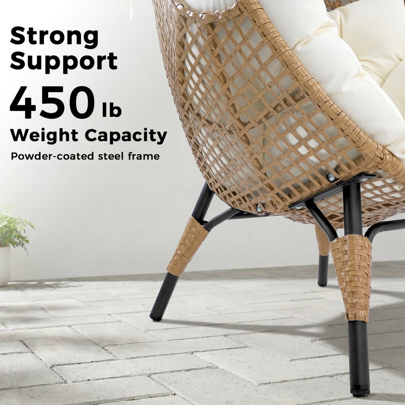 Benone Indoor/Outdoor Wicker Egg Chair Set with Ottoman and Cushions, Brown/Beige