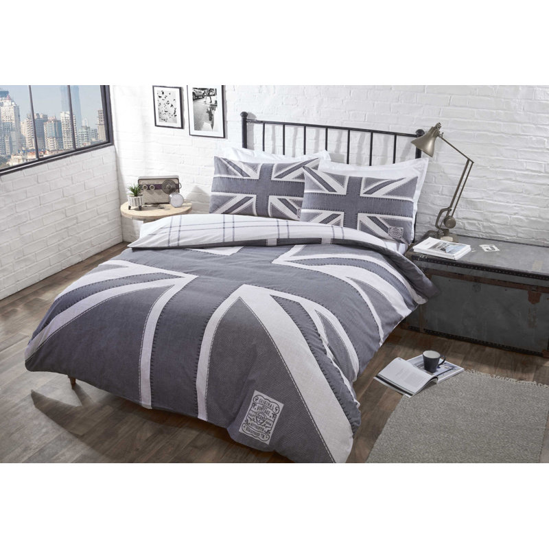 Aristotele Cotton Blend Geometric Shapes Duvet Cover Set with Pillowcases Included, Grey/White