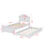 Élégant lit plateforme en bois avec tête de lit à motif floral et lit gigogne caché-999315653-999315655