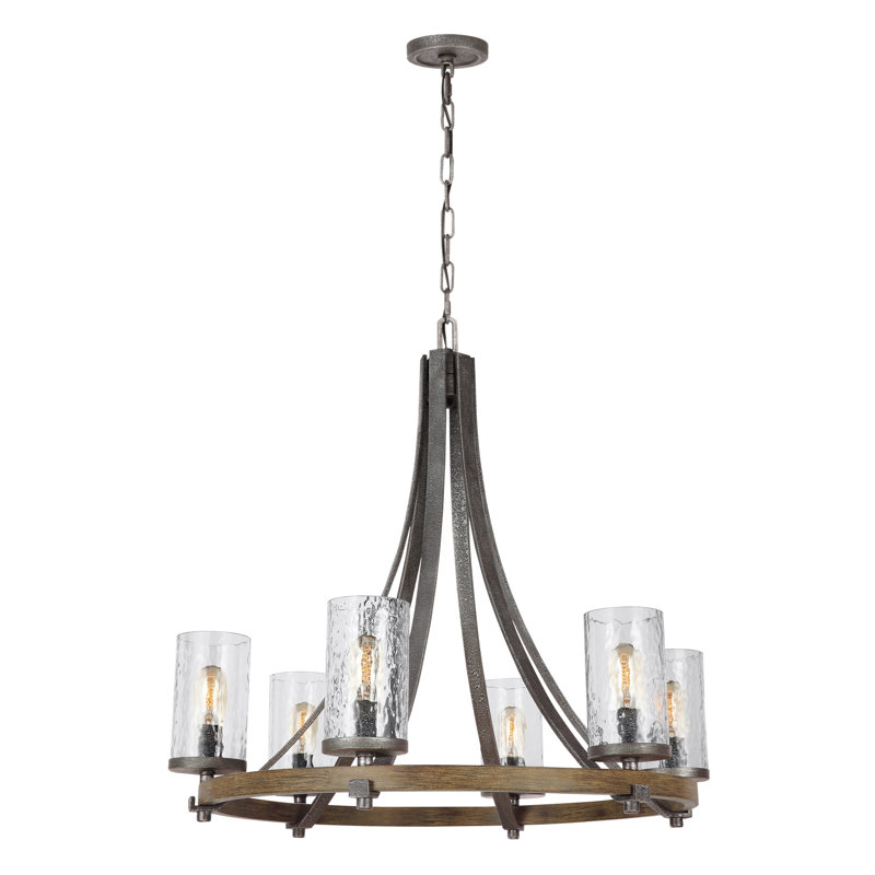 6 - Light Dimmable Wagon Wheel Chandelier