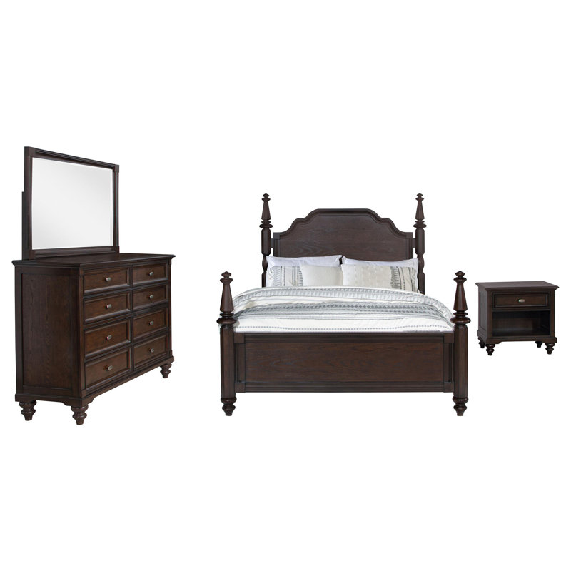 Ensemble de chambre avec très grand lit 4 pièces Aneeq, 4 Pcs: Dresser; Mirror; Bed; Nightstand, Très grand californien