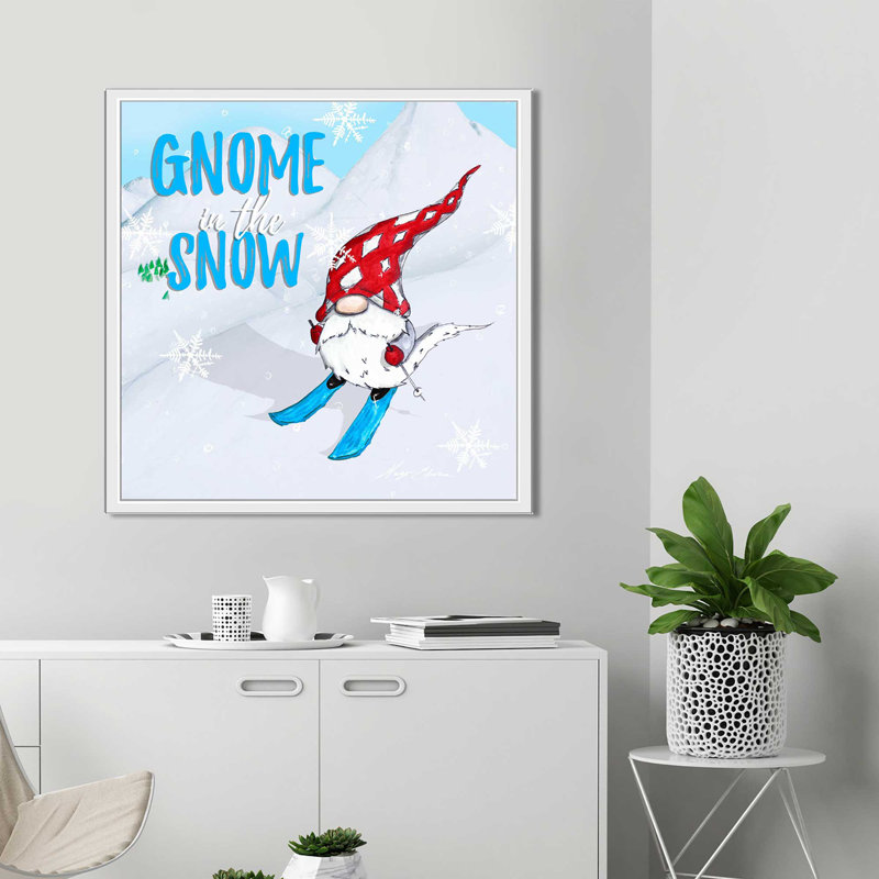 «Gnome Ski Ride», impression, H 39,5 po x l 39,5 po x P 2 po, Cadre flottant blanc