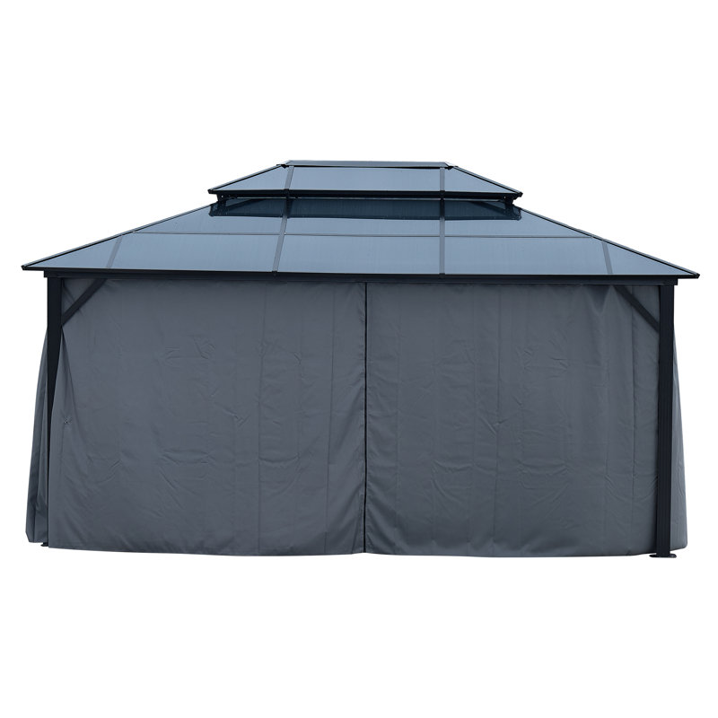 Hardtop Gazebo Double Roof Canopy Outdoor with Netting and Curtains, Aluminum Frame Polycarbonate Roof Garden Tent for Patio