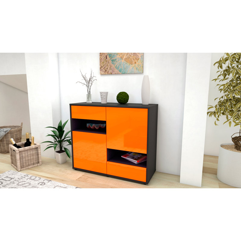 Ramsel 92cm Sideboard, Anthracite/High-gloss orange