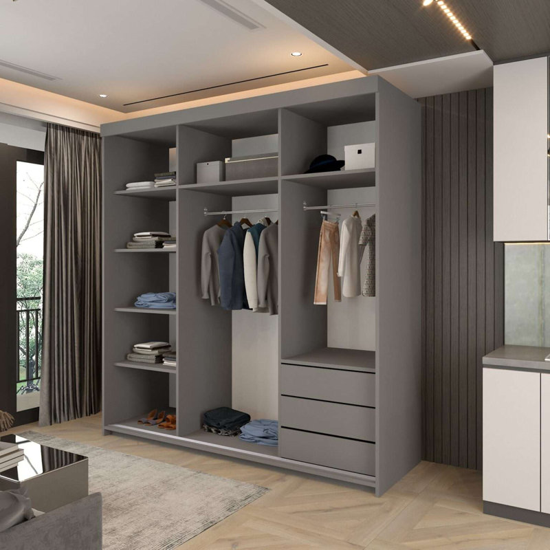2 Door Laminate Wardrobe, Grey, 217cm H x 200cm W x 62cm D