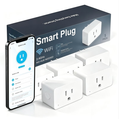 Prise WiFi 15A 1800W, mini prise intelligente US 5 pièces, commande vocale compatible avec Alexa Google Home, fonction de minuterie de télécommande APP, prise intelligente de sécurité 100-120V pour appareils ménagers