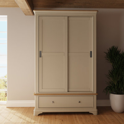 Joulon 2 Door Combination Sliding Wardrobe. Solid Wood. Oak Top. 1 Drawer OR 2 Drawer.