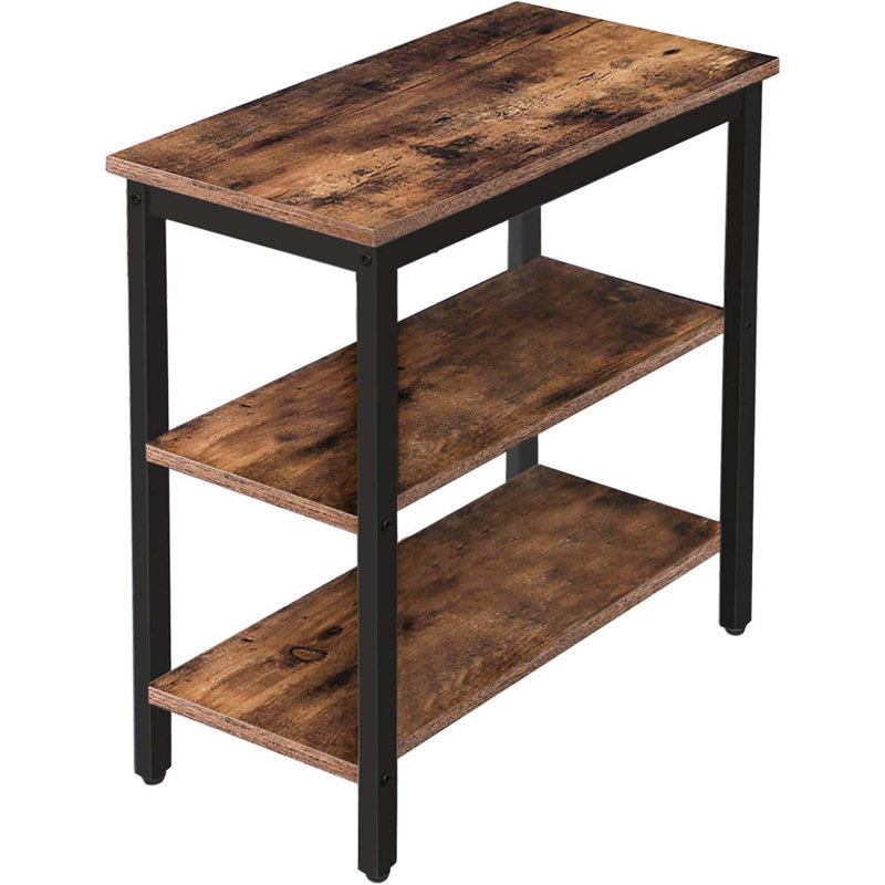 End Table, Simple Rustic Side Table With 3-Tier Storage Shelf, Narrow Nightstand For Small Spaces, For Living Room, Bedroom,Easy Assembly, Industrial Design, Rustic Brown And Black BF14BZ01