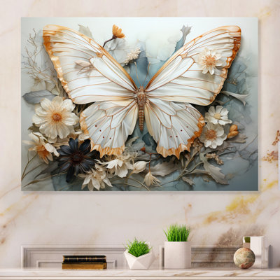 White Grey Butterfly Intricate Patterns - Animals Metal Wall Decor