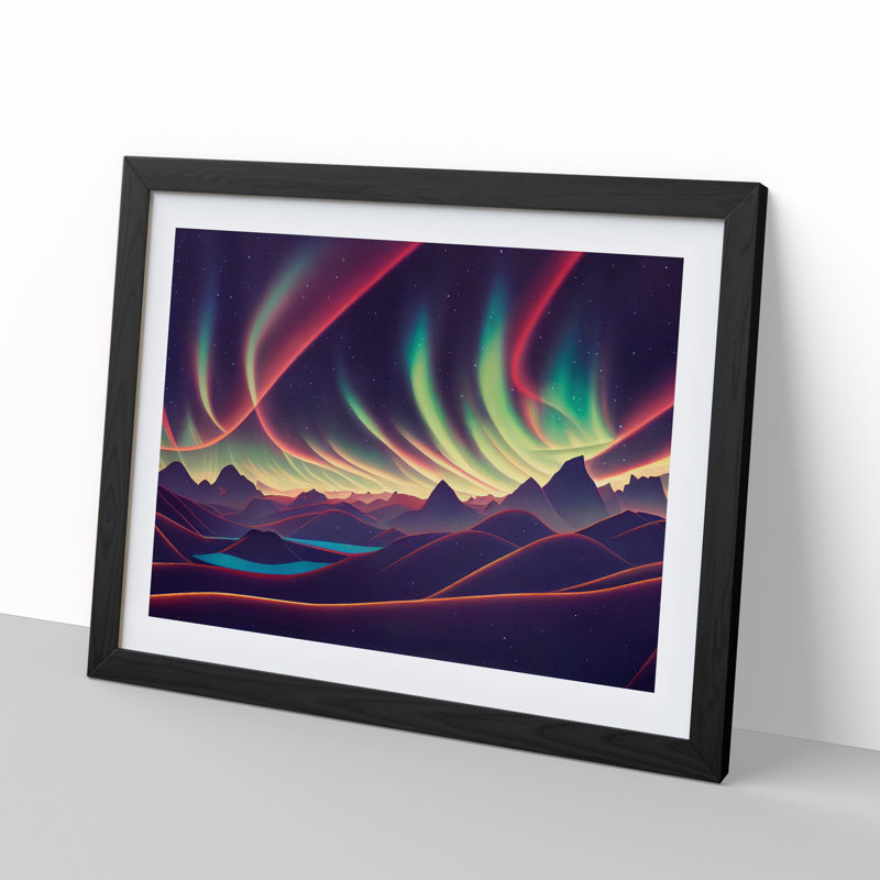 Alluring Northern Lights - Single Picture Frame Print, Black, 46cm H x 64cm W x 2cm D