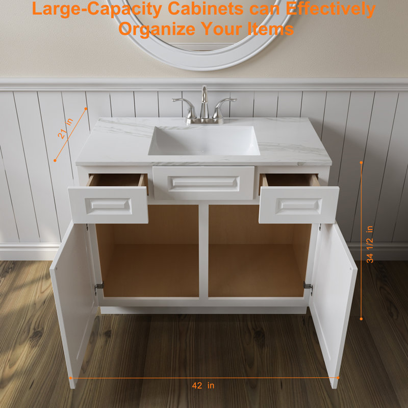 Base de meuble-lavabo simple 42 po seulement, Blanc traditionnel