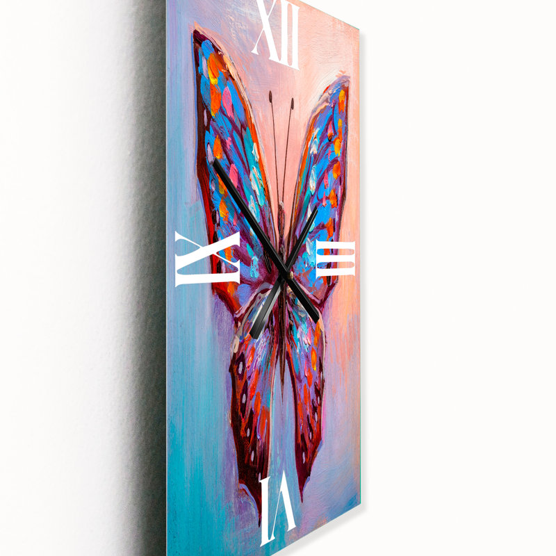 Papillon bleu rétro II - horloge murale moderne, Grand