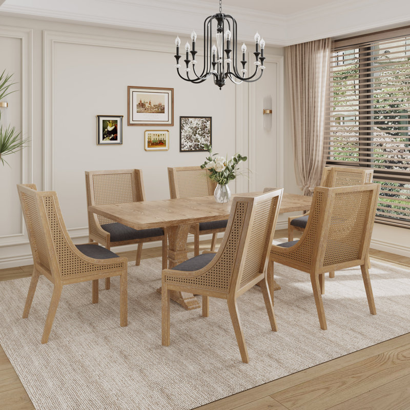 Cohe Cane Webbing Rubberwood Dining Set, Charcoal, 7