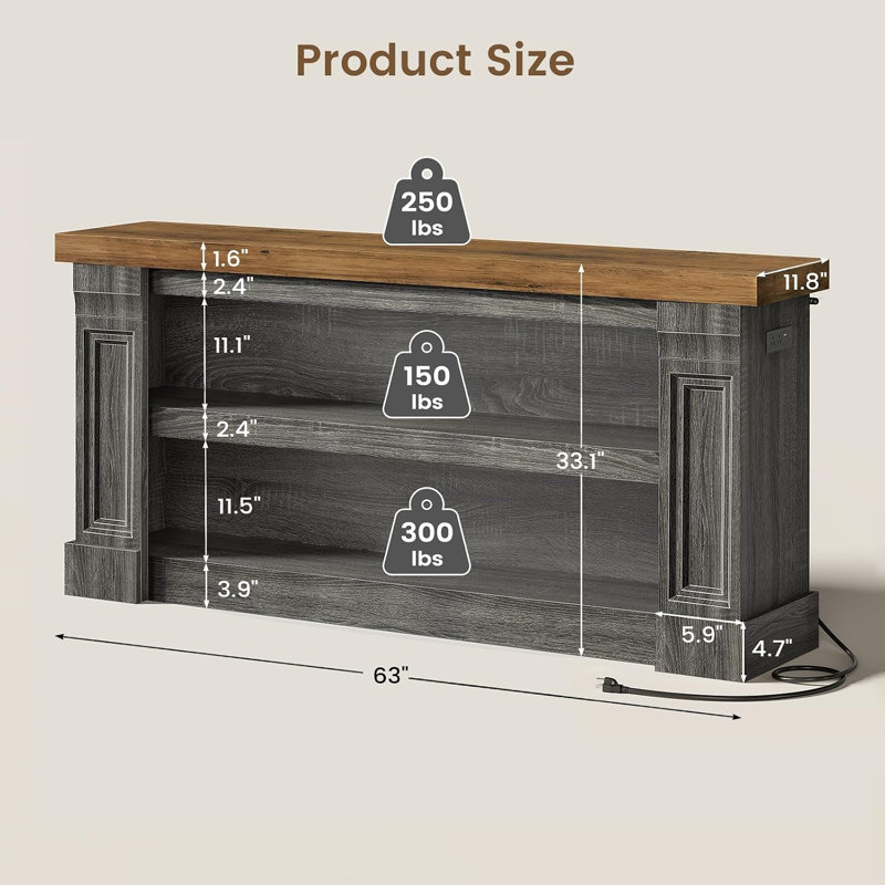 63" Farmhouse Console Table With 2 Drawers Gray, Gray