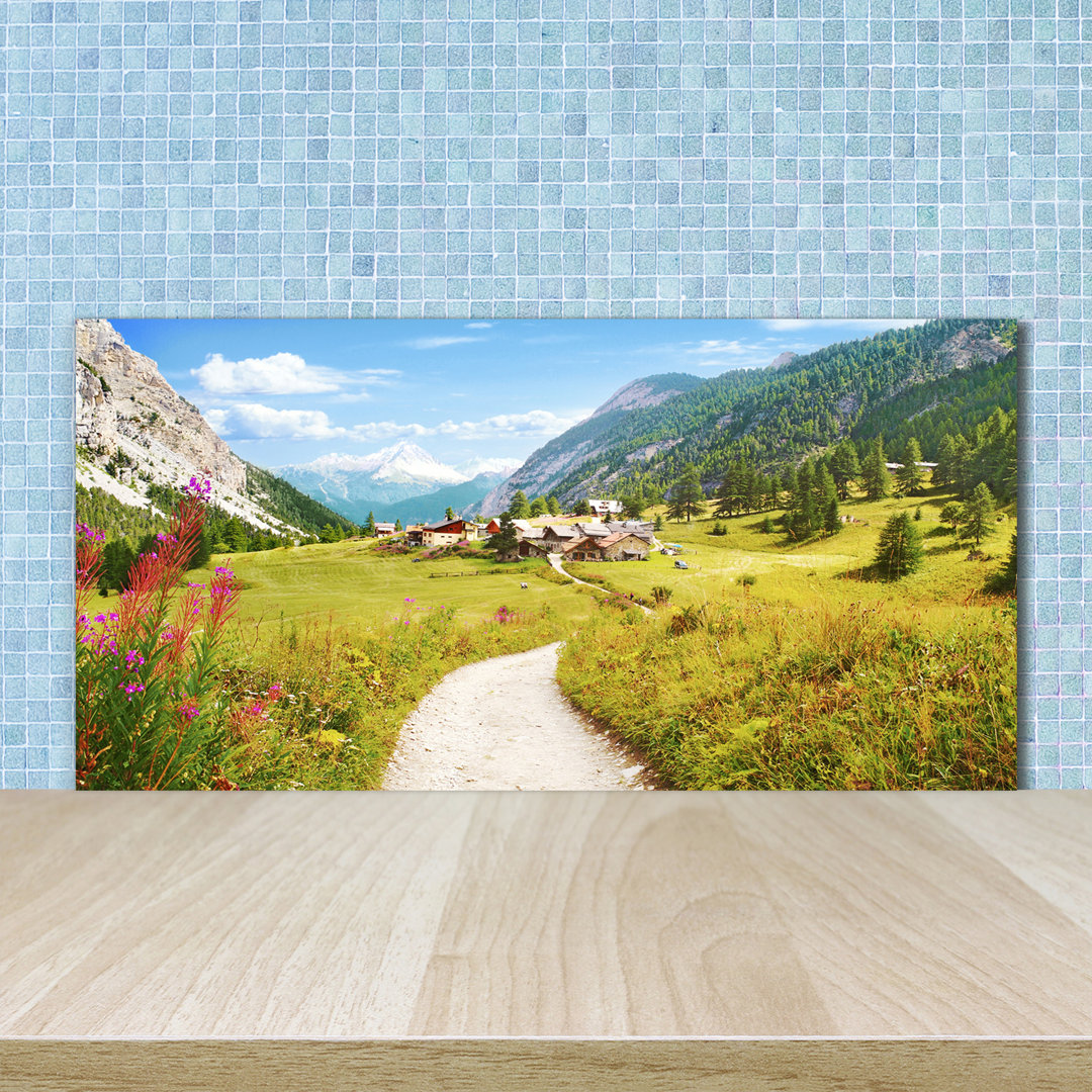 50 cm x 100 cm Glas Spritzschutzpaneel Pasture in the Alps