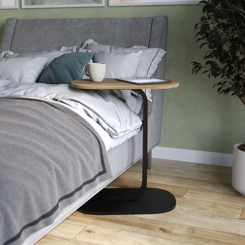 Darrett 30cm W Metal Bedside Table, Oak
