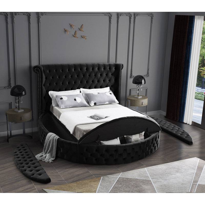 Dorgan Upholstered Wingback Bed, Black Velvet, Queen