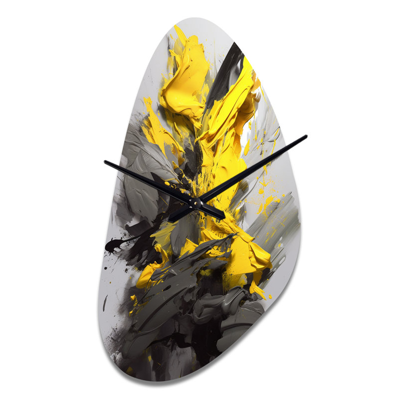 Yellow Grey Vibrant Swirls I - Fall Shape Yellow Wall Clock Sculpture, Moyenne