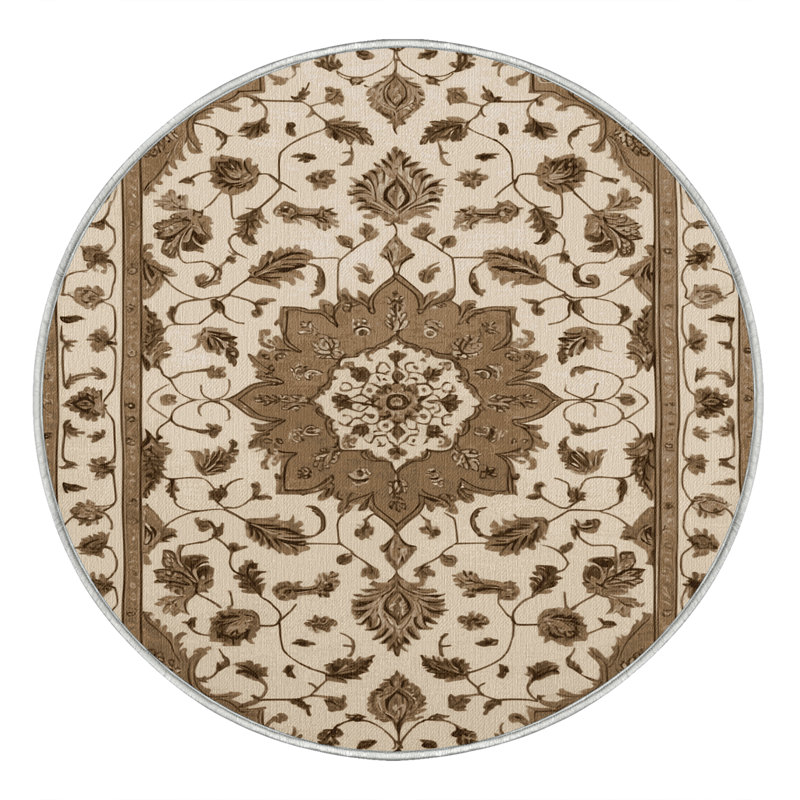 Machine Washable Tabriz Beige Area Rug, Round 4'