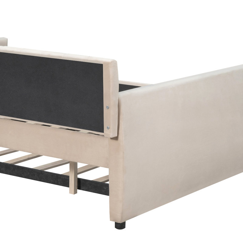 Rejina Modern style upholstered daybed with two drawers for bedroom and living room, Beige, Full