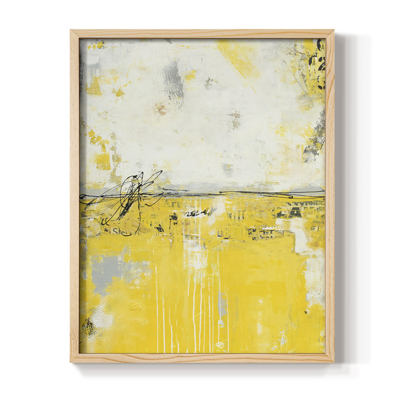 Reproduction encadrée jaune lié - bois massif, H 21 po x l 17 po
