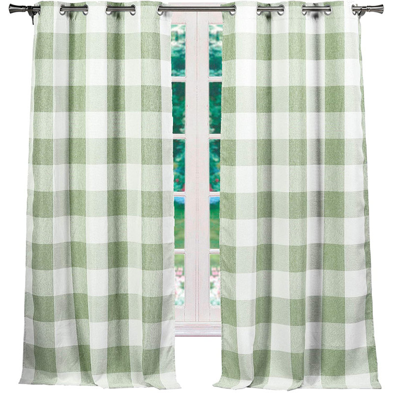 Behanan Buffalo Plaid Gingham Check Farmhouse Curtains – Set of 2 Blackout Grommet Panels for Room Darkening, Sage