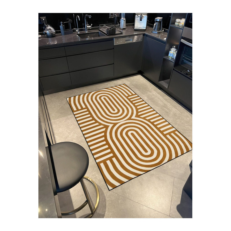 Oval Yellow Cream Geometric Pattern Woven Base Decorative Machine Washable Rug, Runner 3'3" x 6'7" Rug Pad Included