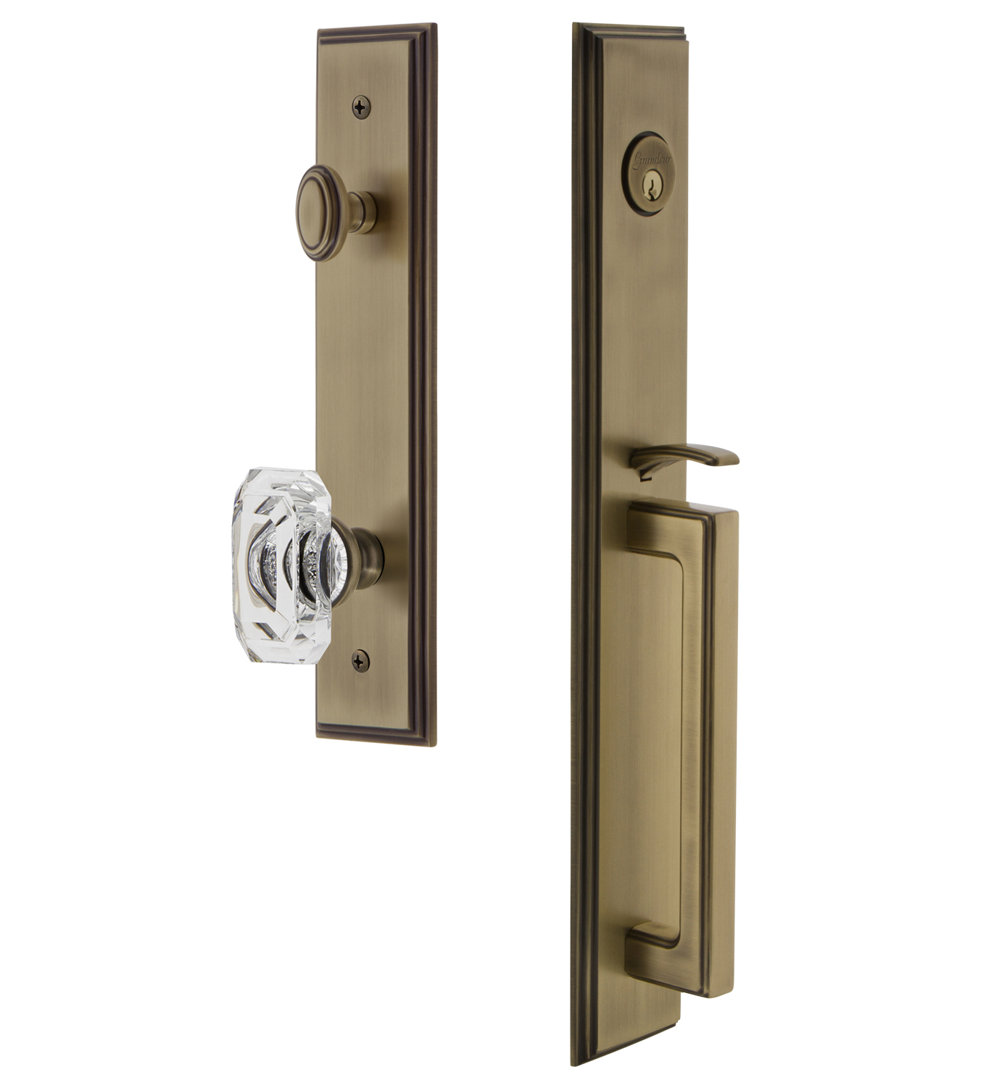 Carré One-Piece Handleset with Single Cylinder Deadbolt and D Grip with Baguette Clear Crystal Knob Grandeur 