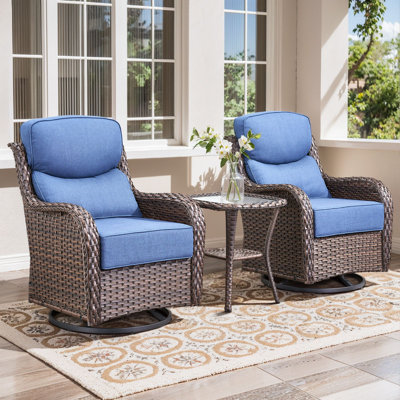 Abbey 3-Piece Patio Swivel Glider Chair Set With Side Table, 6-Inch Ultra-Plush Cushions & Water-Resistant Olefin Fabric