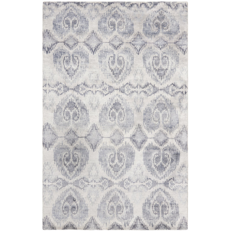 Arnav Hand Knotted Viscose/Cotton Ikat Rug in Gray, Rectangle 8' x 10'