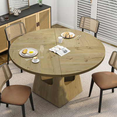 47 Inch Round Dining Table 4-6 Person Wooden Tabletop Storage Base Farmhouse