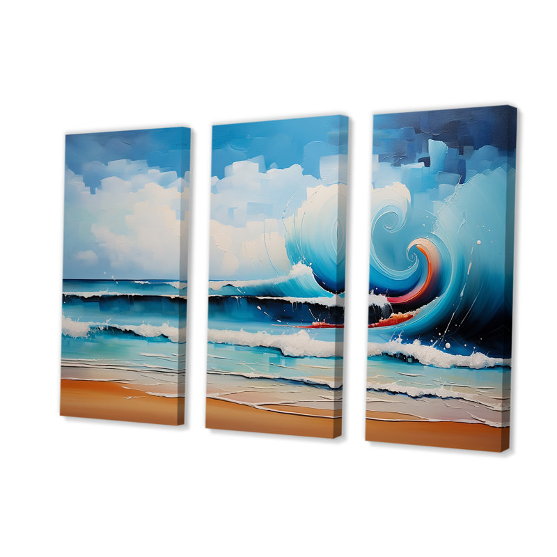 Vibrant Beach Waves 3 - art mural vagues côtières, Toile tendue, H 32 po x l 48 po x P 1 po