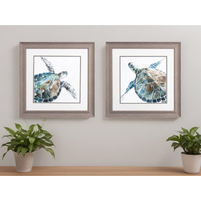 Set Of Two Neutral Sea Turtle Brown Framed Print Wall Art