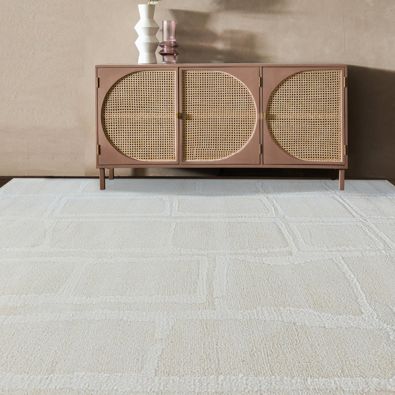 Wool Geometric Area Rug in Ivory, Rectangle 12' x 15'