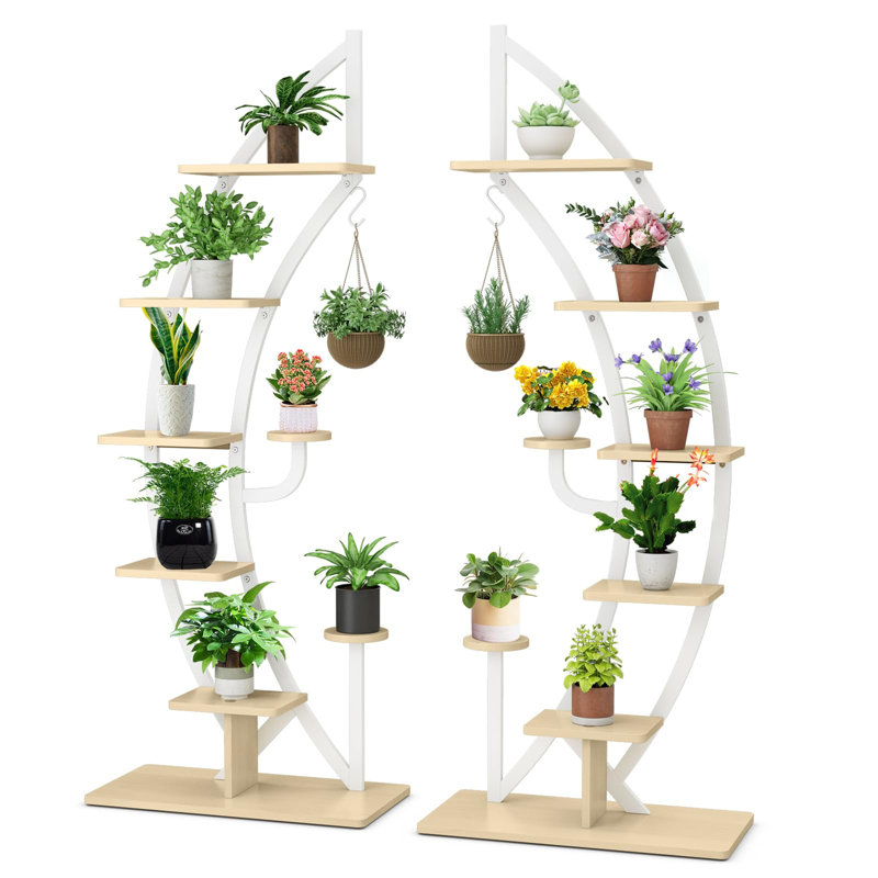 Plant Stand - Set of 10, White/Natural