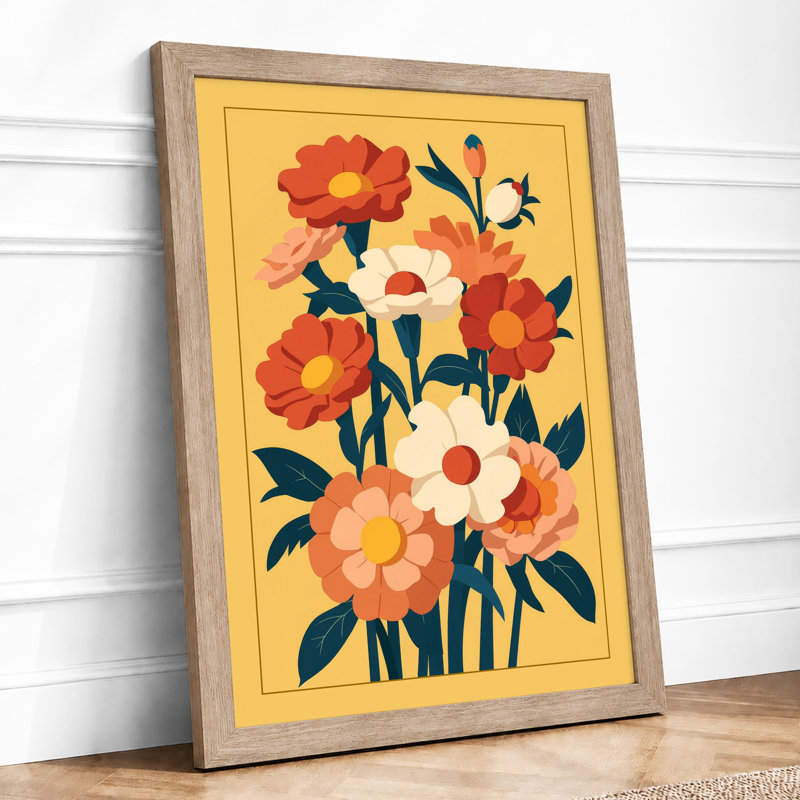 Cheerful Flowers Arranged Botanical - Framed Print, A4 - 29.7 x 21.0 cm, Oak