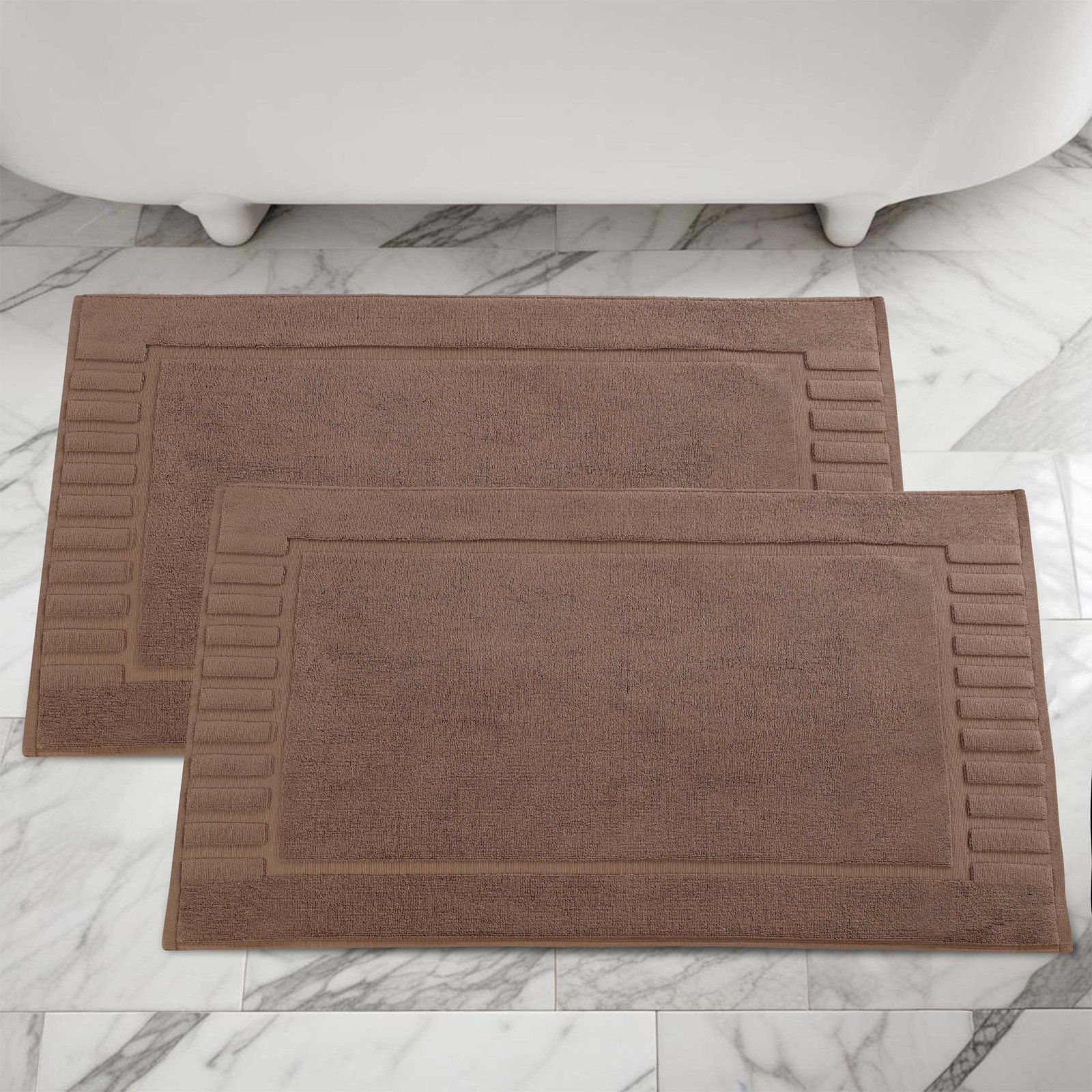 Pardue Cotton Bath Mat, Coffee, Geometric