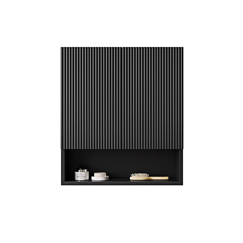 Wall-Mounted Striped Bathroom Cabinet With Doors, Black