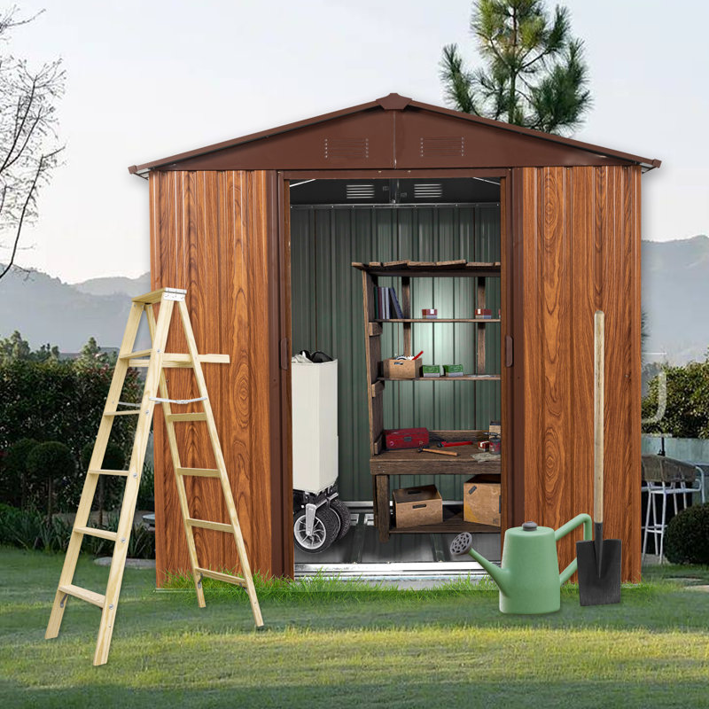 6Ft X 6Ft Outdoor Metal Storage Shed With Metal Foundation ,With Window, 70.86" H x 63.78" W x 72.44" D, Dark Coffee/Brown