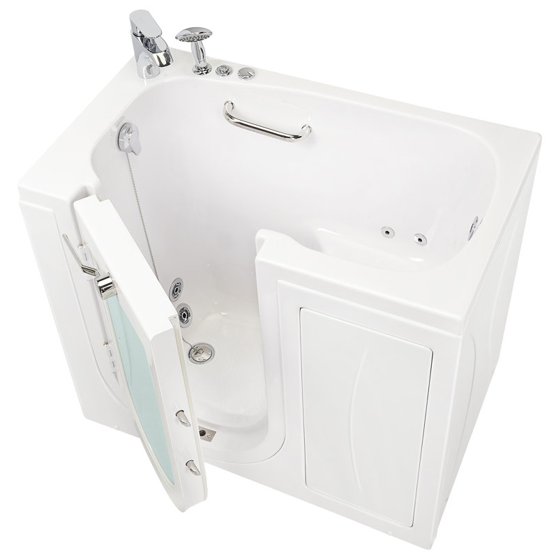 Ella Mobile 26"x45 Acrylic Hydro Massage Walk-In Bathtub with Left Outward Swing Door, 2 Piece Fast Fill Faucet, 2" Drain