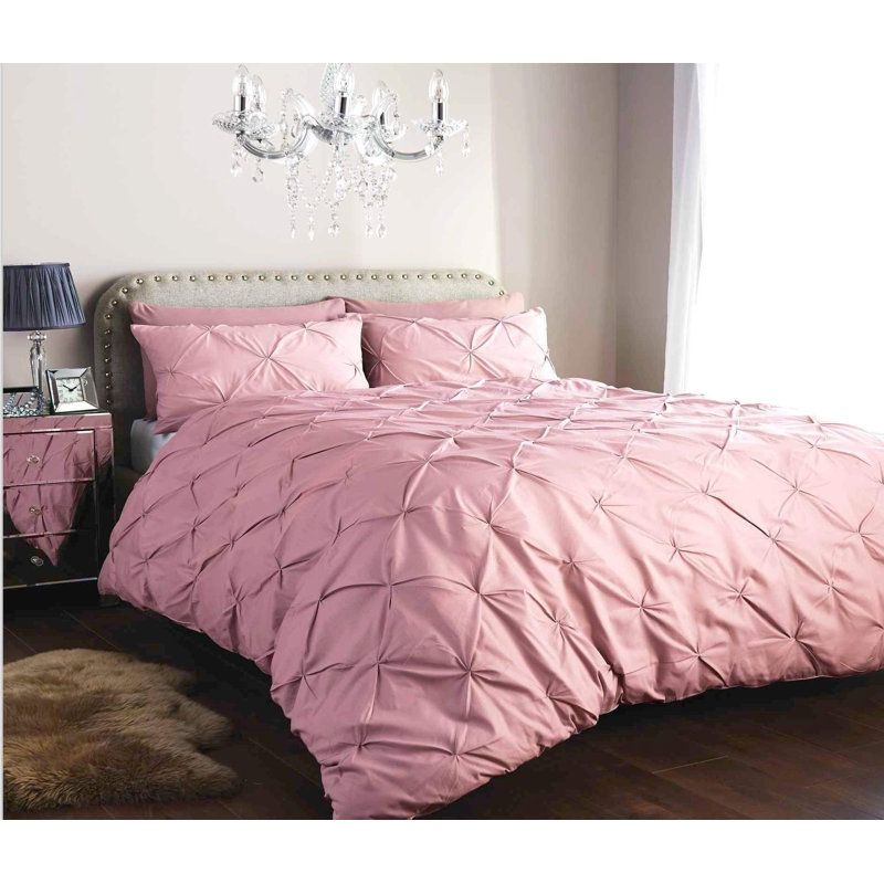 Polyester No Pattern Duvet Cover Set with Pillowcases Included, Double Duvet Cover Set + 2 Pillowcases, Pink